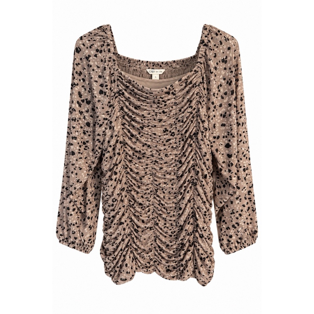 Leopard Ruched Mesh Top Large Y2K Indie Sleaze Balloon Sleeve Going Out Cato